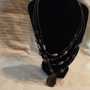 Elegant Multi-Strand Necklace with Brown and Silver Beads